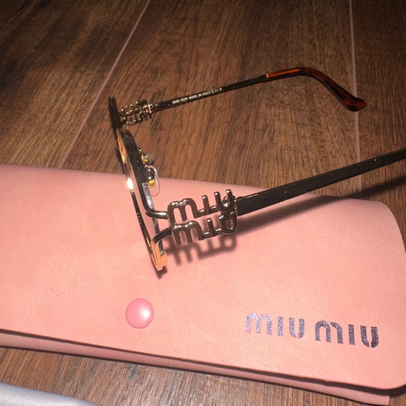 Miu Miu Gold-Tone Logo Glasses - Picture 1 of 5